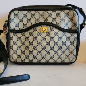 Vintage Gucci Monogram Black and Cream Shoulder/Crossbody Bag- Horsebit Details